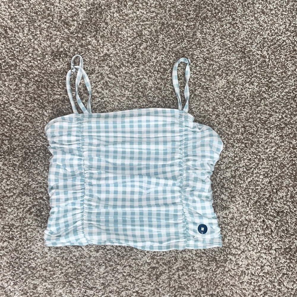 Hollister Green and White Checkered Tank Top